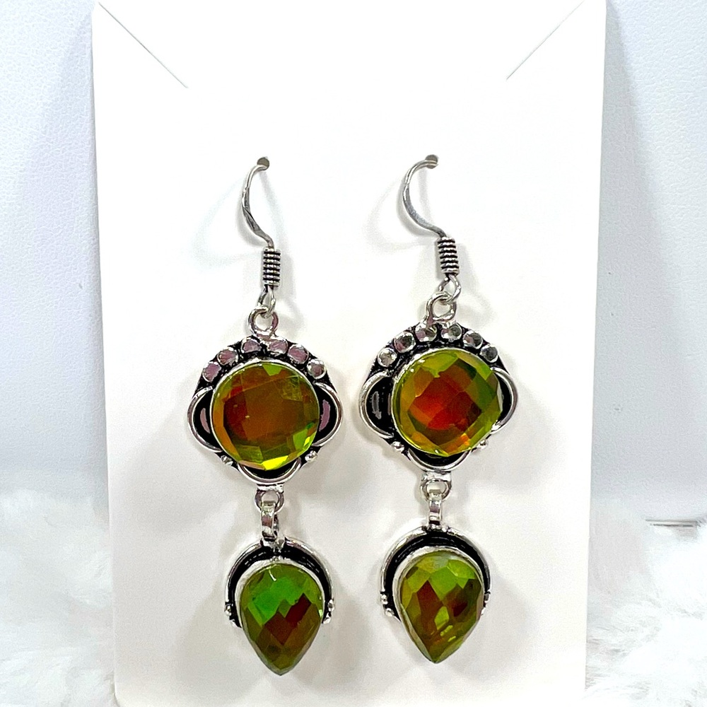 Green Rainbow 🌈 Fire Topaz 925 Earrings